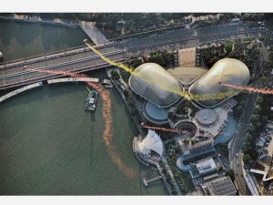 Prints by Richard W J Koh - Red Lions Over Esplanade (2014), 40 cm x 27 cm