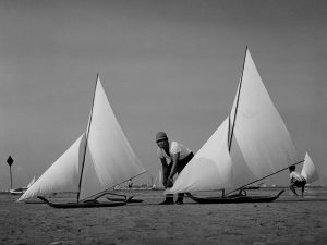 Time and Tide by Foo Tee Jun - Man prepares sailboats for Kolek Lumba, c. 1960s