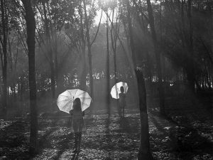 Passing Time by Lui Hock Seng - Girls posing at rubber plantation, Bukit Panjang, c. 1960s – 1970s