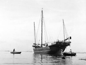 Passing Time by Lui Hock Seng - Sampans & Junk Boat, Merdeka Bridge, c. 1960s – 1970s
